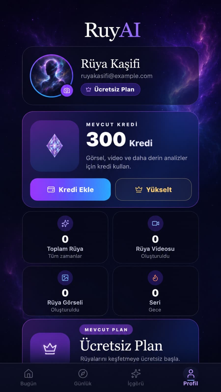 RuyAI profil ekranı